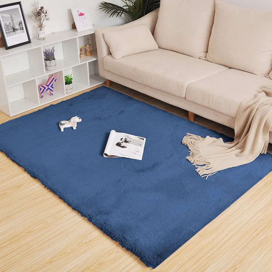 Luxe Home International Ruffle Floor Rug Rabbit Fur 1000 Gsm Living Room Foot Mats 4 X 6 Ft colour Blue