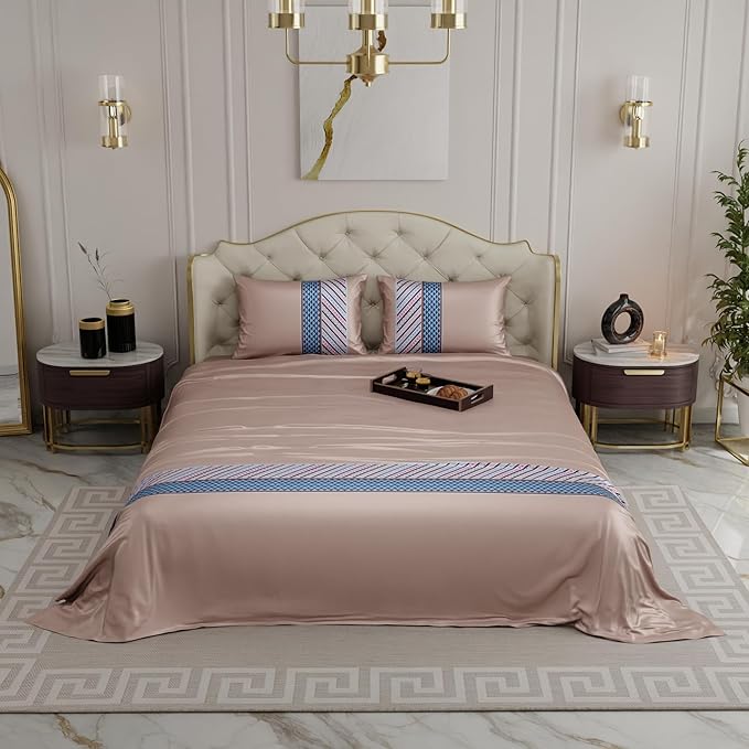 Stoa Paris Bedsheets for Double Size Bed Satin Bedsheet Set Colour Chateau Charisma-Champagne