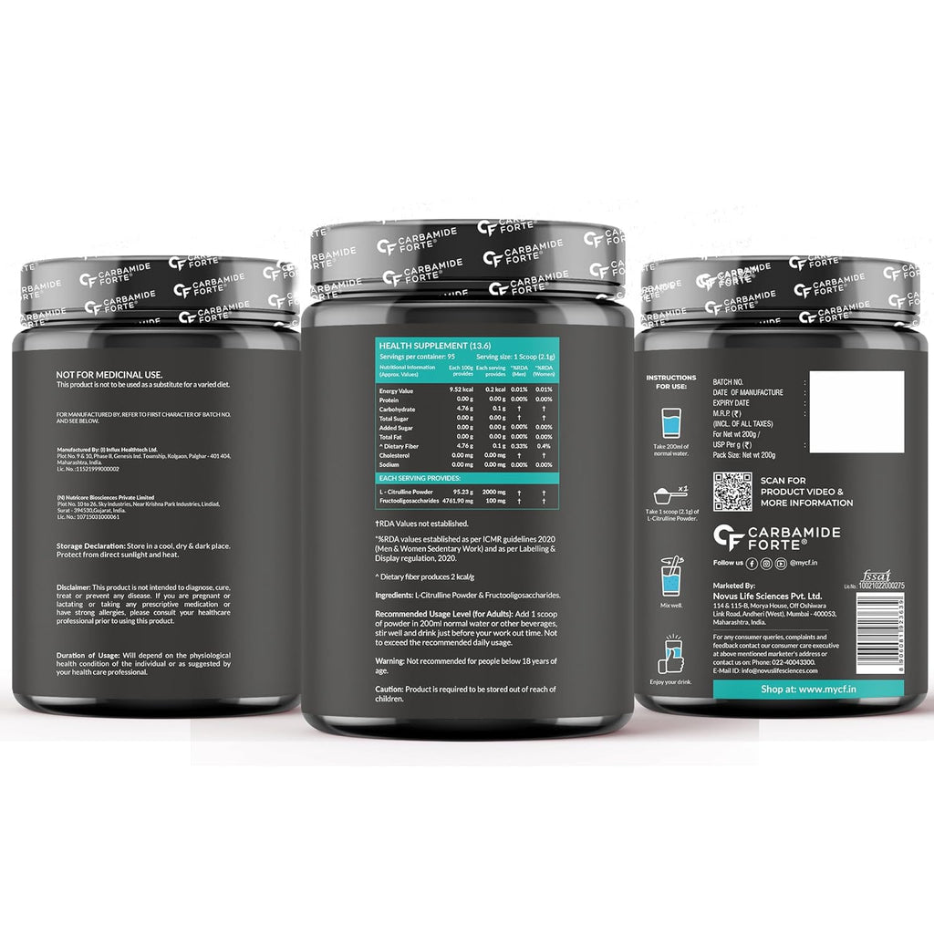Carbamide Forte L Citrulline Powder 2000mg | pre workout Supplement for men & Women | L Citrulline Malate Powder | 2000mg 100 Unflavored Servings