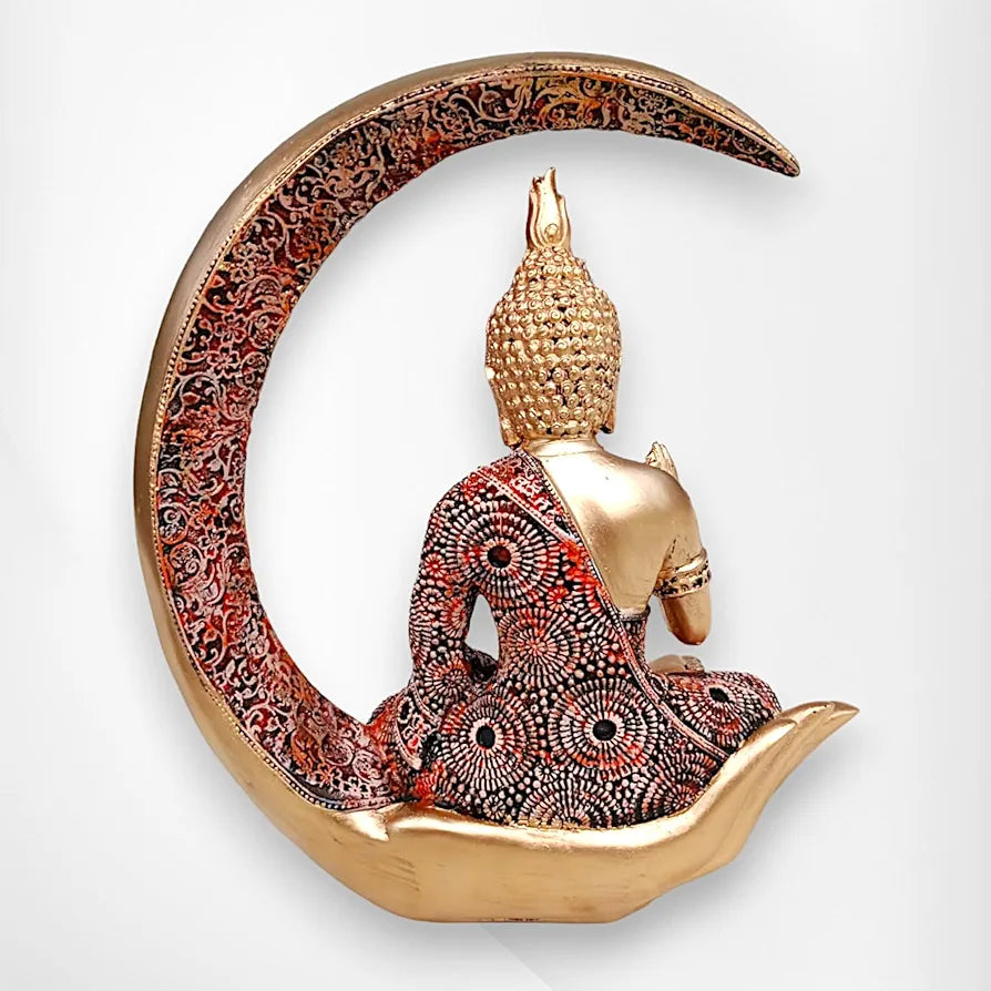 Neelaya Antique Meditating Moon Buddha Showpiece Polyresin Statue Multicolour