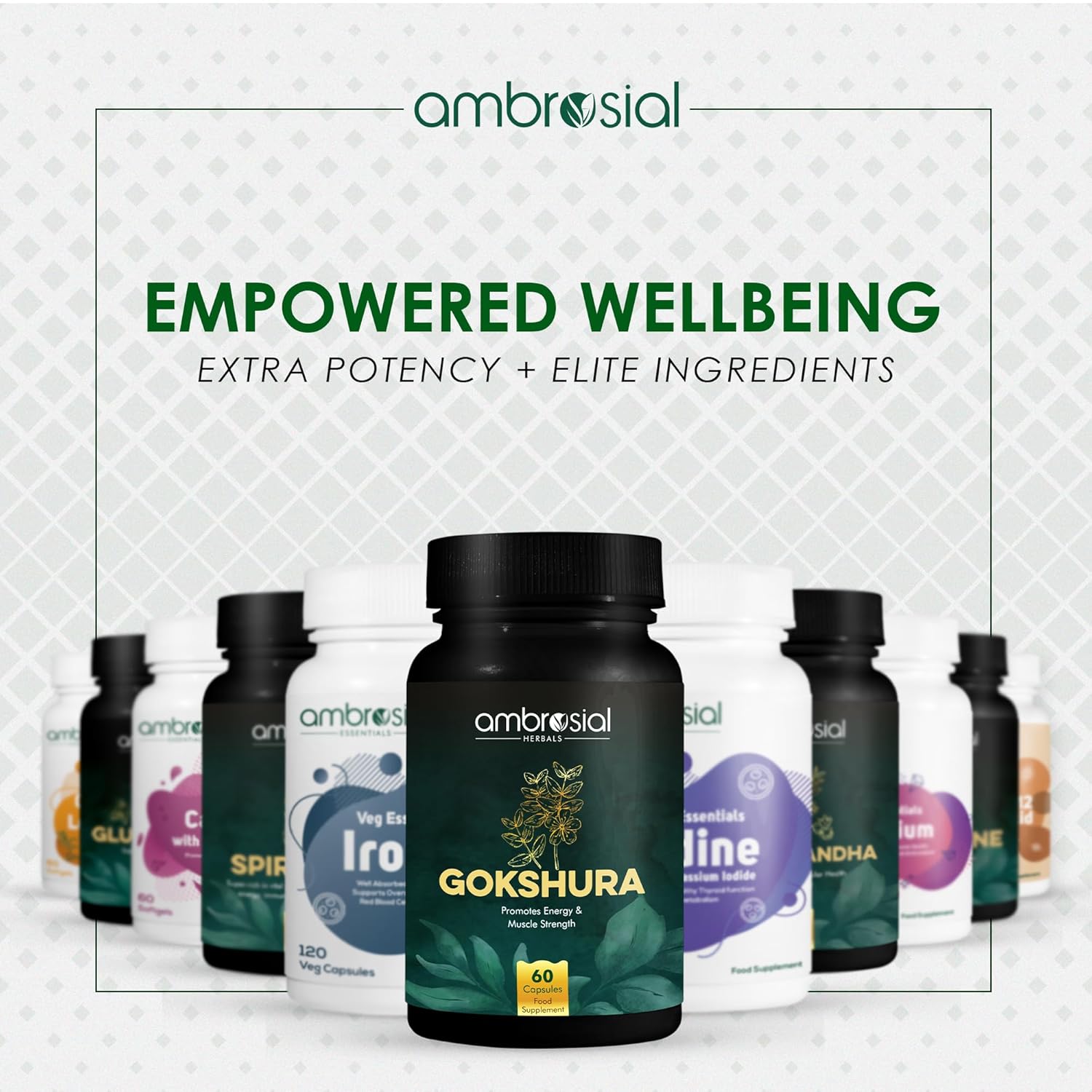 Ambrosial Gokshura Tablets | Tribulus Terrestris High Strength Gokshura 500 mg EACH Capsule | Supports Immunity & Healthy Urinary Tract (Pack of 1-60 Capsules)
