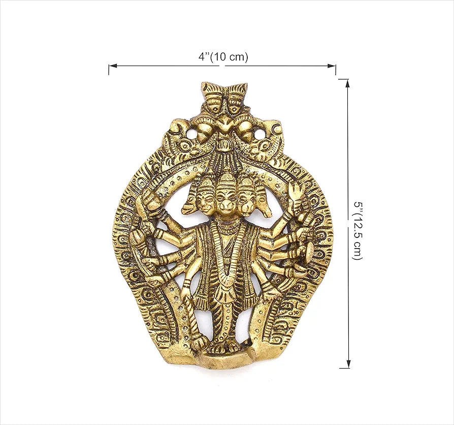 Two Moustaches Panchmukhi Hanuman Brass Wall Hanging Idol