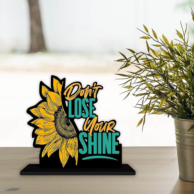 Artvibes Wooden Idols and Figurine Don't Lose Your Shine Positive Quotes Table Decoration for Office Desk | Home Decor Item