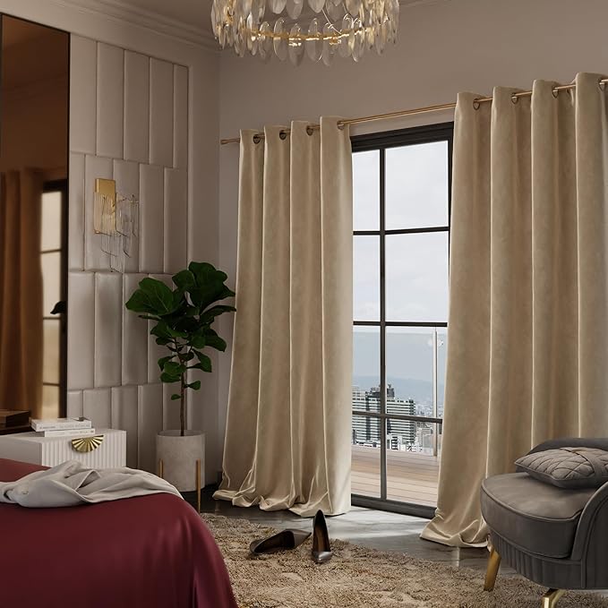 Stoa Paris Curtain for Home Single pc PatternedVelvet Curtain for Door Colour Ivory Elegance
