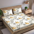 Trance Home Linen 180TC 100% Cotton 72"x60" Double Bed Size Elastic Fitted Bedsheet with 2 Pillow Covers Colour White Grace Leaves