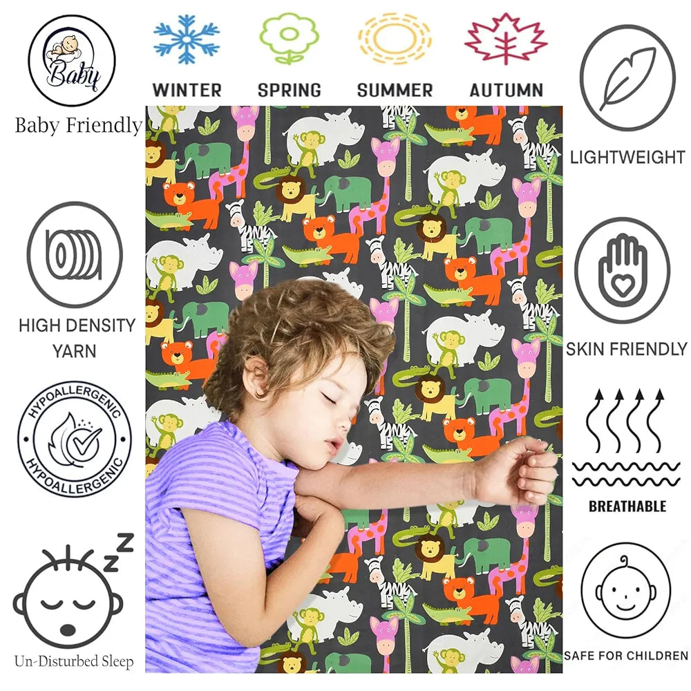 Fresh From Loom Glace Cotton Elastic Fitted Bed Sheet with 1 Pillow Cover Cartoon Printed Bedsheet Black Animal 300 TC Multicolor