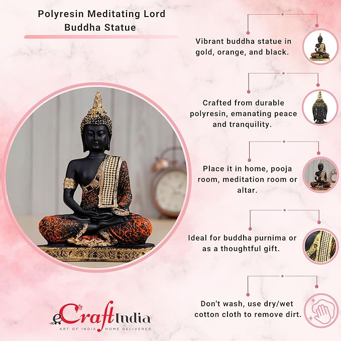 Ecraftindia Resin Meditating Lord Buddha Statue | Serene Home Decor Accent