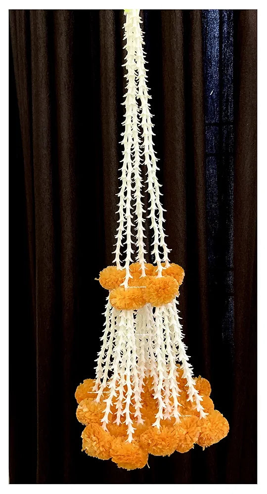 Artificial Rajnigandha & Clustered Marigold  Strings for Decoration Approx 2.33 ft -Light Orange