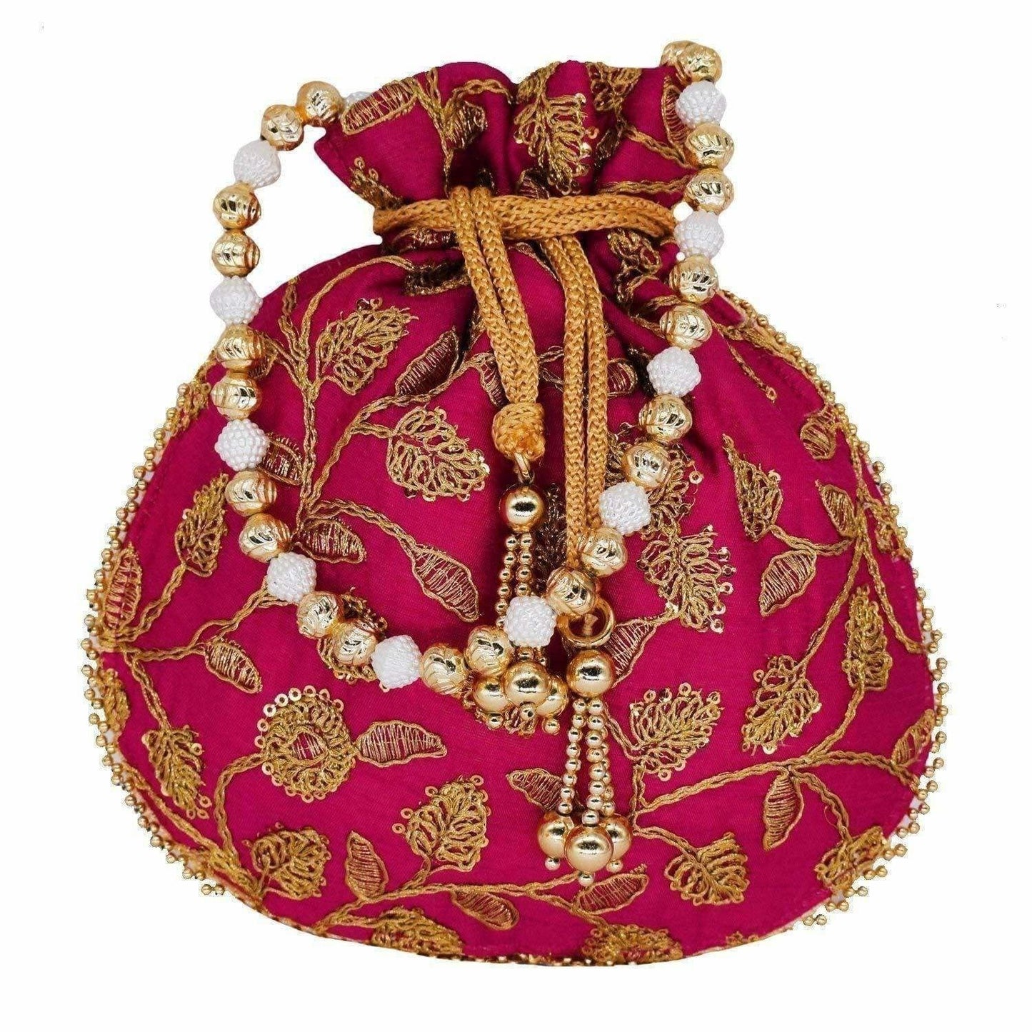 Ethnic Silk Potli bag Clutch Batwa Pouch with Embroidery and Metal Bead work Gift For Women