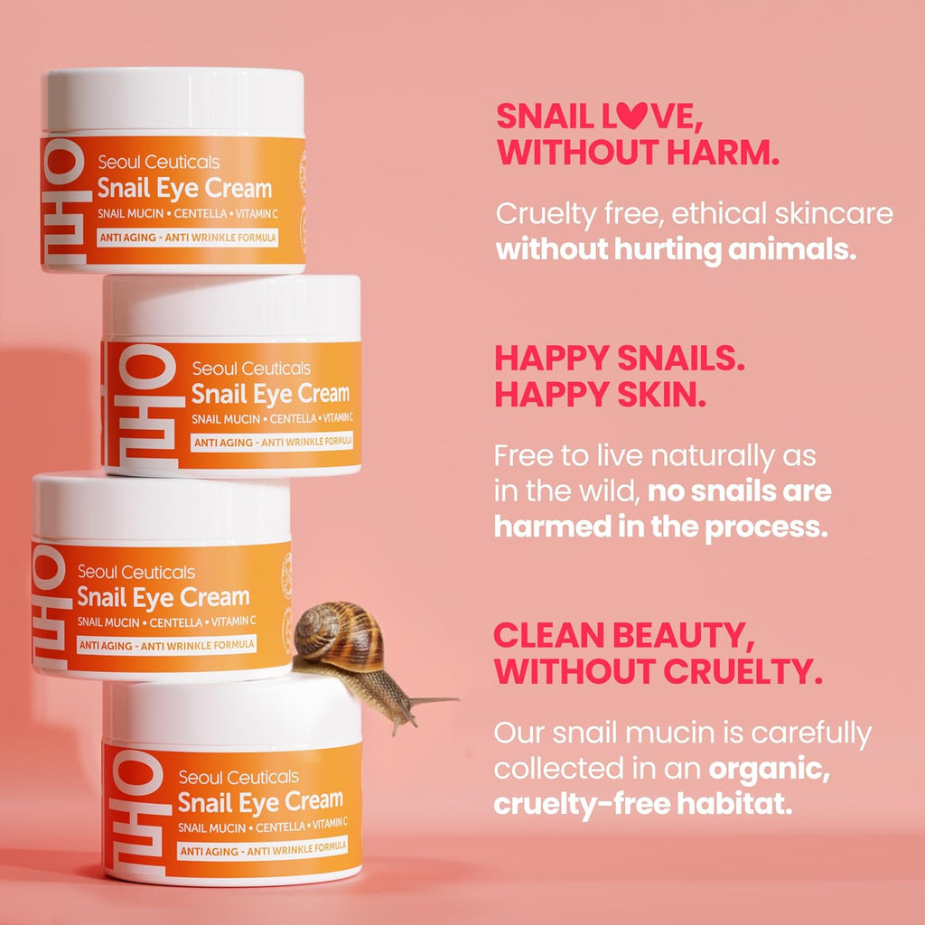 SeoulCeuticals Korean Snail Mucin Under Eye Cream â€“ 97.5% Snail Filtrate with Centella & Vitamin C â€“ K-Beauty Anti-Aging, Anti-Wrinkle, Dark Circles Cream â€“ 0.5 oz