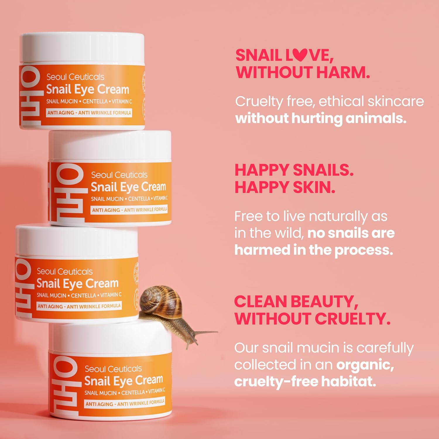 SeoulCeuticals Korean Snail Mucin Under Eye Cream â€“ 97.5% Snail Filtrate with Centella & Vitamin C â€“ K-Beauty Anti-Aging, Anti-Wrinkle, Dark Circles Cream â€“ 0.5 oz