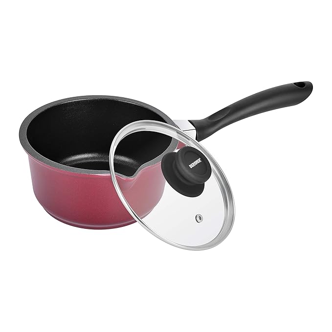 Bergner Scarlett Cast Aluminium Non-stick Saucepan With Glass Lid, 16 Cm | 1.35 Litres