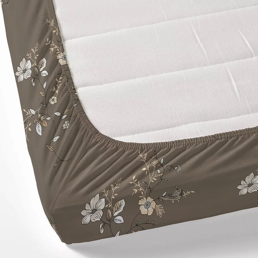 Dreamscape Microfibre Wrinkle & Fade Resistant Fitted Bedsheet for King Bed, 140TC, 1 Fitted Bed Sheet  with 2 Pillow Covers, Dk. Brown Earthy Wood