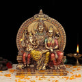 Indicast 8" Inch Cold Cast Resin Shiva With Ganesh & Parwati Showpiece Antique Decor | Metal Finish
