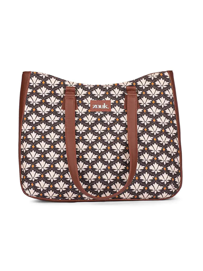 Zouk Women's Getaway Handbag Jute & Leather Handcrafted Tote Bag