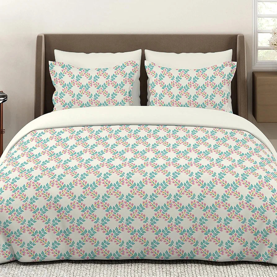 Layers Marigold Cotton Bedsheet Set for All Seasons Lightweight 144 TC King Size Beige Floral