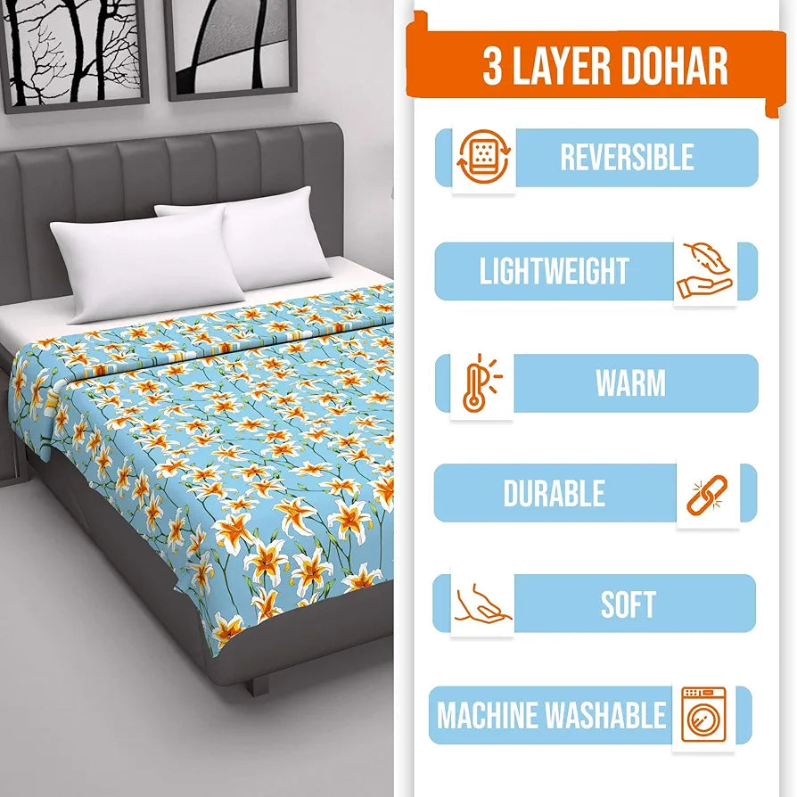 Divine Casa Floret 100% Cotton Double Dohar 120 GSM Soft & Lightweight Throw Blanket Colour Wildflower Charm