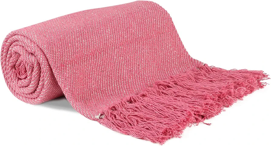 Cazimo Soft Cotton Throw Blanket with Tassel Fringes Soft Wrinkle & Fade Resistant All Seasons