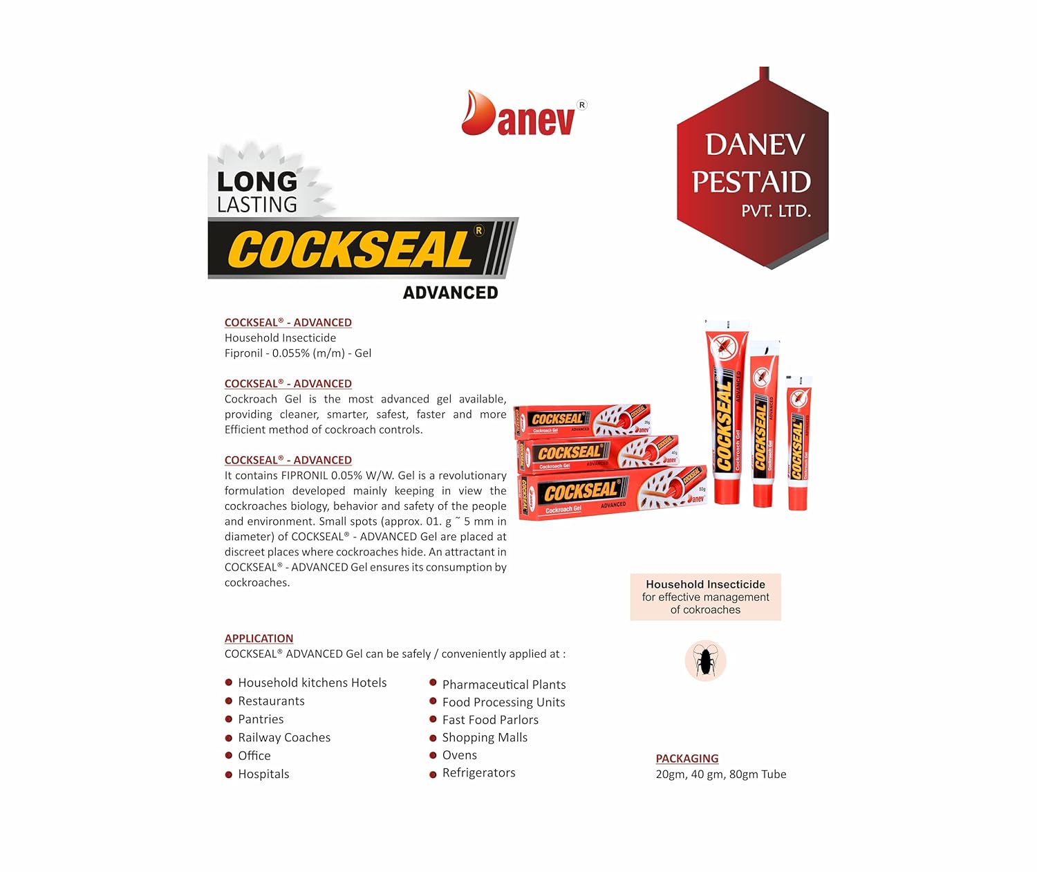 DANEV Cockroach Killer Gel Cockroach Gel Anti Cockroach Gel Cockroach Repellent Cockroach Bait COCKSEAL Advanced 40g Pack of 1