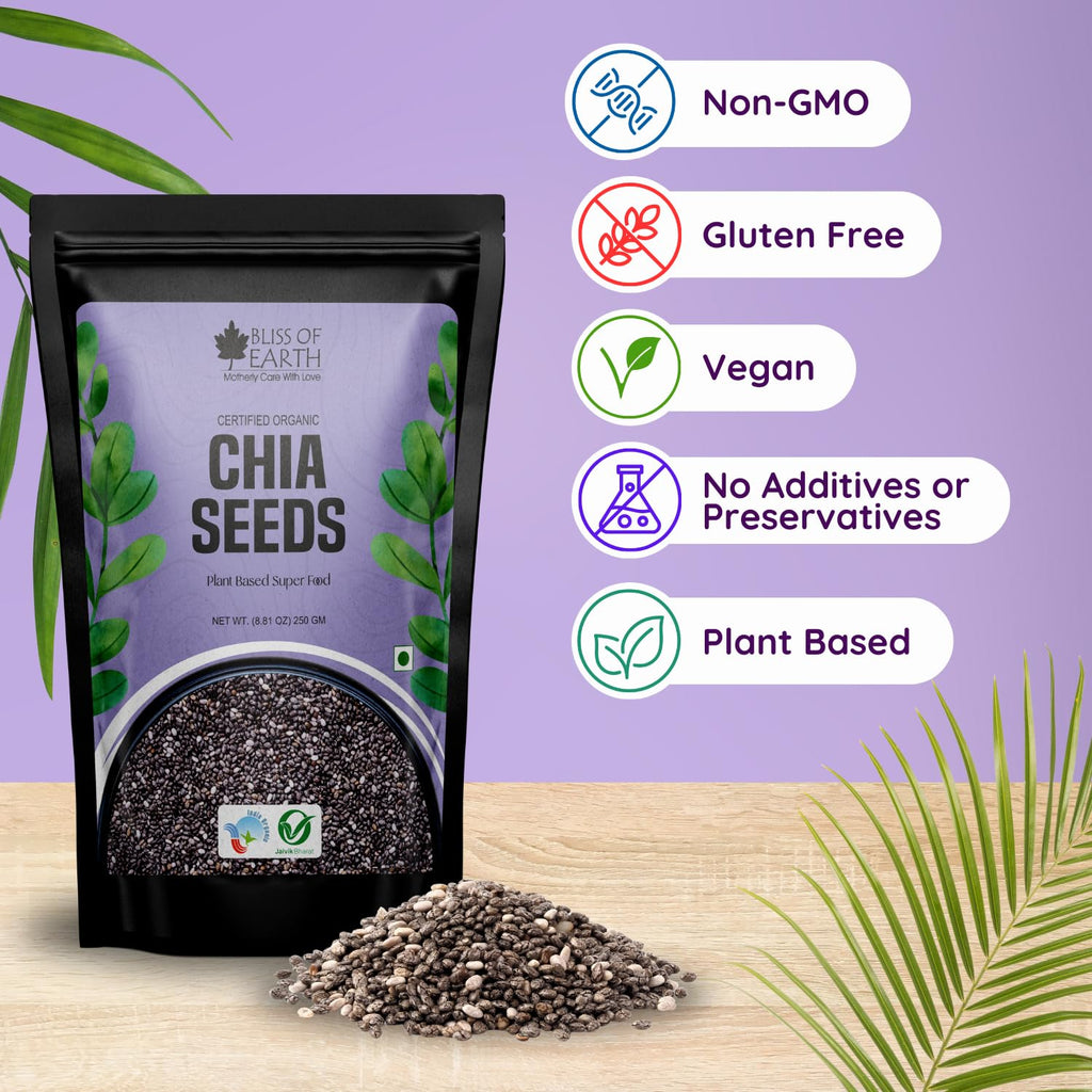 Bliss of Earth Chia Seeds 250 gm | Raw Superfood with Omega & Fiber | Natural Chia Seeds for Daily Nutrition & Wellness Support