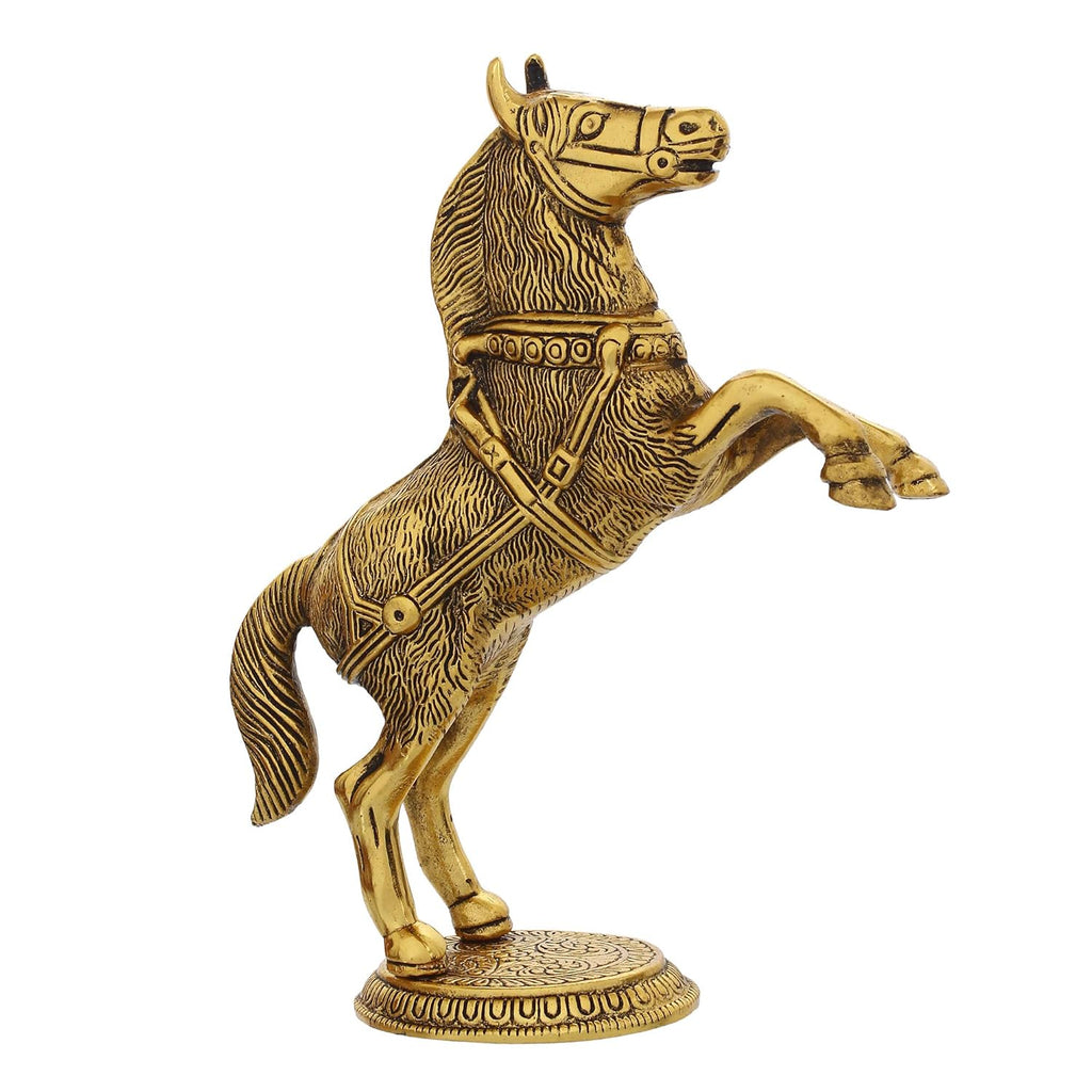 Ecraftindia Decorative Golden Metal Jumping Horse Statue Animal Figurine Antique Showpiece