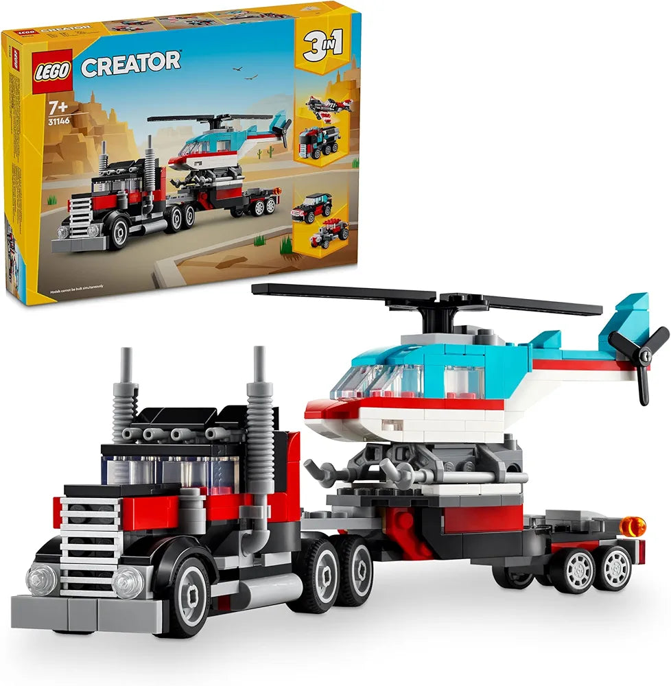 Lego Creator Flatbed Truck with Helicopter Vehicle Toy 3in1 Set 31146