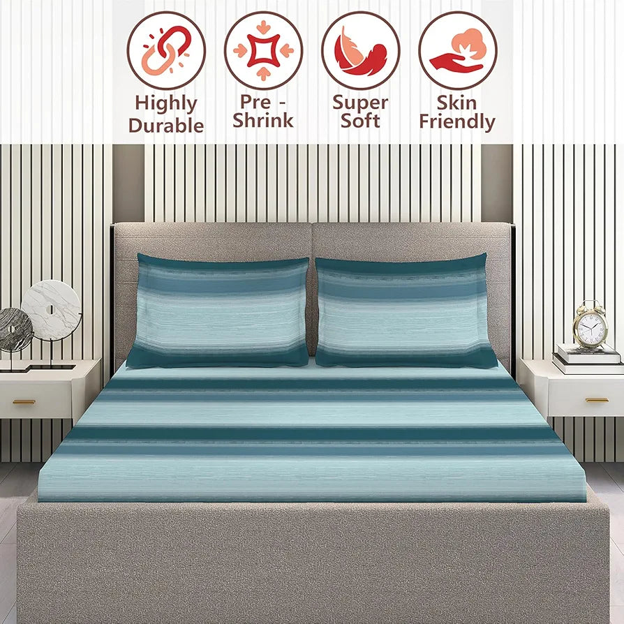 Layers Duracount Bedsheet Set for All Seasons Lightweight 225 CVC King Size Blue Duracount