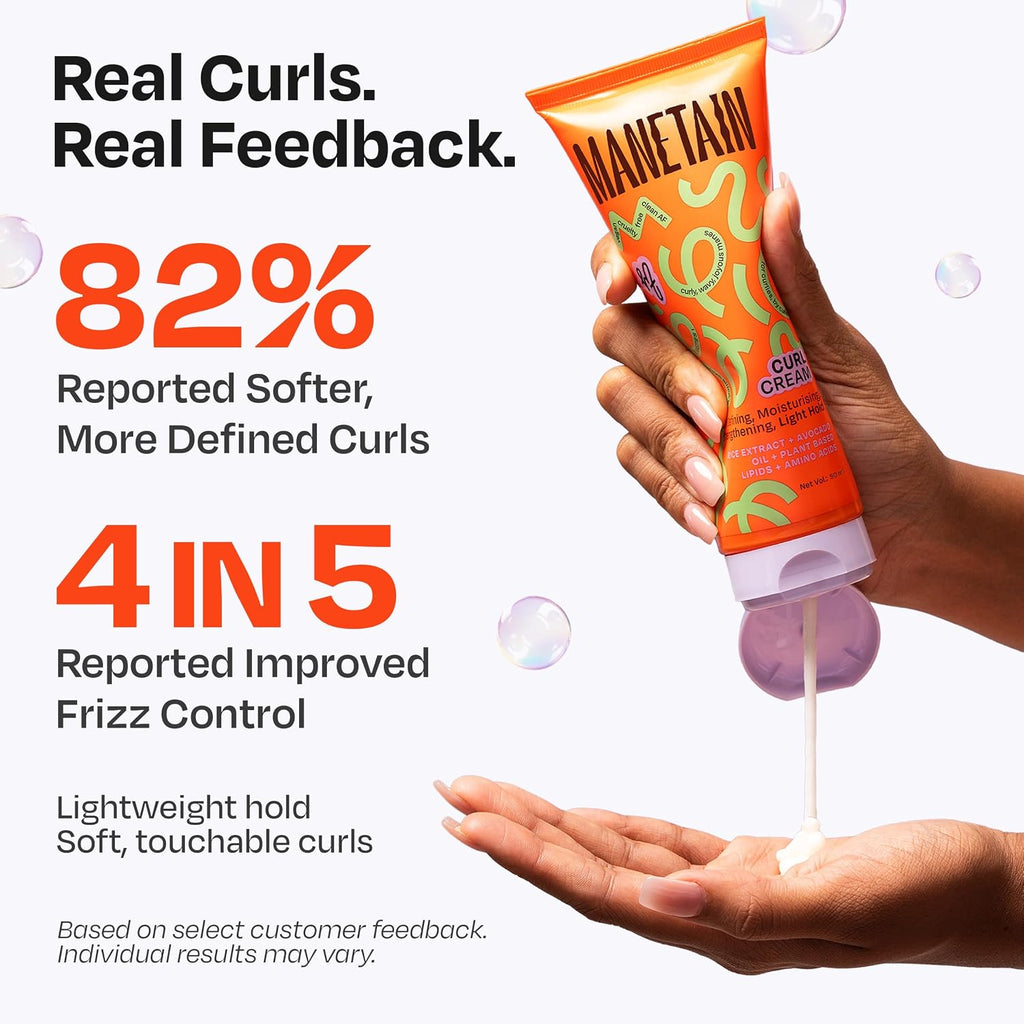 MANETAIN Curl Cream 50ml for Curly & Wavy Hair | Frizz Control, Soft Hold & Moisturizing Styling Cream | Enhances Natural Curls, Reduces Frizz | Sulfate-Free, Paraben-Free, Vegan Hair Care
