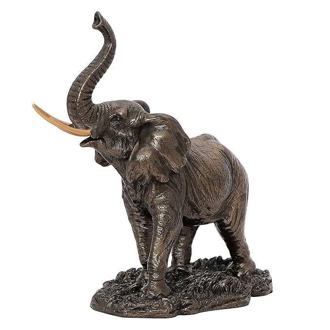 Ecraftindia Handcrafted Polyresin and Bronze Trunk Up Elephant Statue Animal Figurine Decorative Showpiece