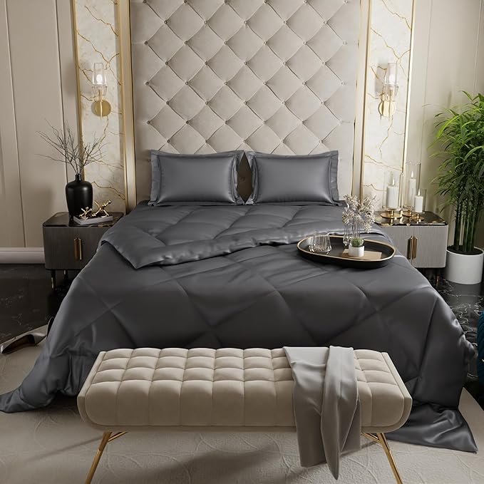Stoa Paris Satin Comforter Double Bed with 300 TC 2 Pillow Covers Colour Twilight Embrace