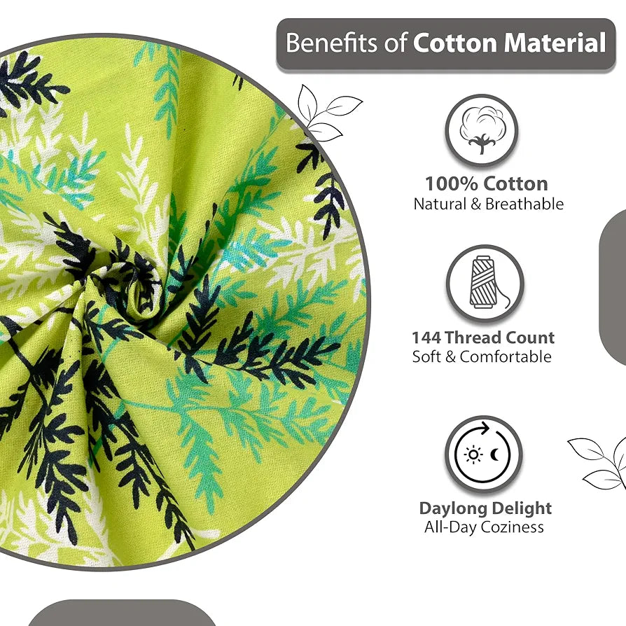 Divine Casa 144 TC 100% Cotton Double Bedsheet with 2 Pillow Covers Floral Pattern Colour Lime Breeze