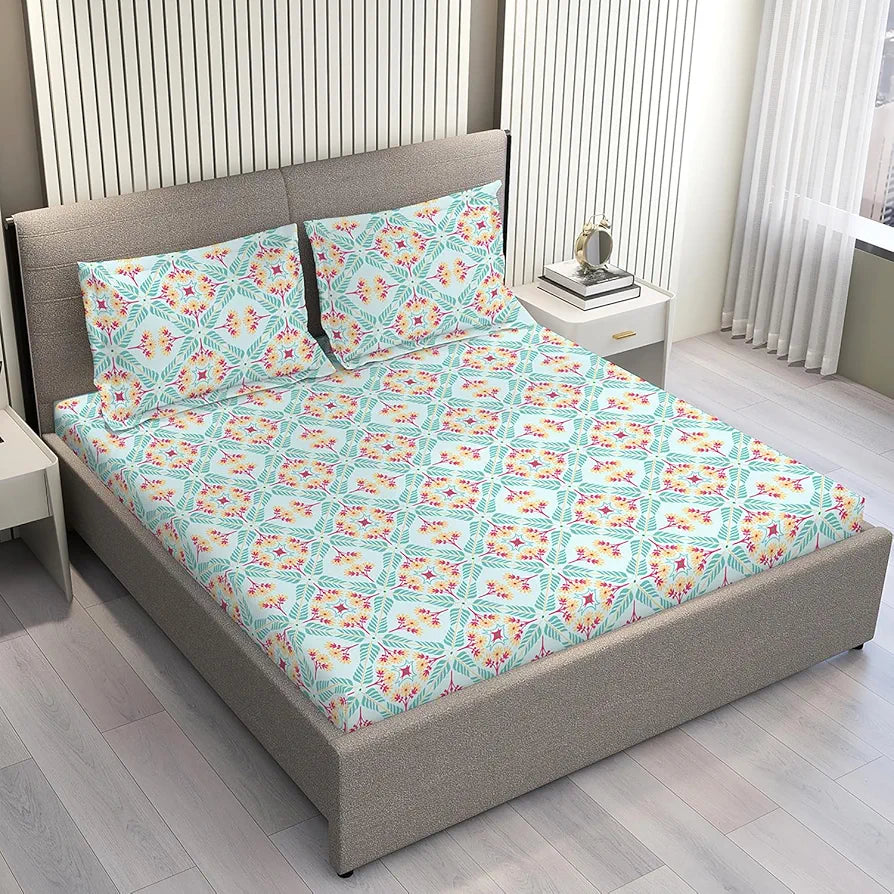 Layers Be Bold Cotton Bedsheet Set for All Seasons Lightweight 140 TC Queen Size Sheen Green Color