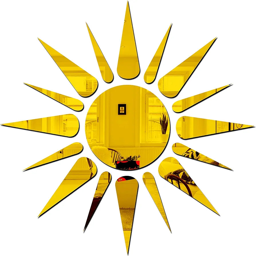 Bikri Kendra Sun Golden Model-2 Mirror Stickers for Wall, Acrylic Mirror Wall Decor Sticker