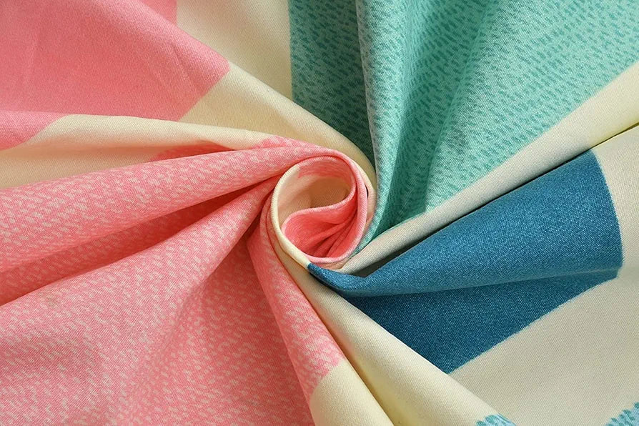 The Home Style Cotton Feel Glace Cotton Elastic Single Bed Bedsheet with 1 Pillow Cover Pastel Palette