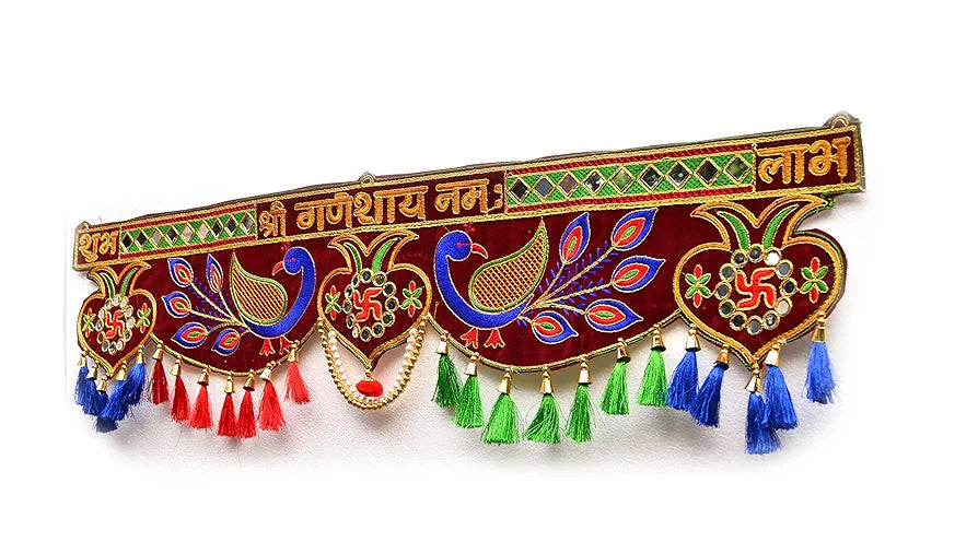 CraftVatika Embroidery Handmade Toranam Handmade Peacock Shubh Labh Latest 3 Ft Length 94 CM