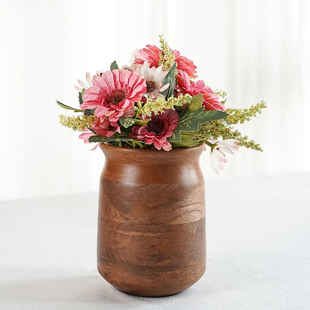 Behoma Flower Vase Jar Shape Mango Wood Vases Walnut Brown Finish Flowers not Included