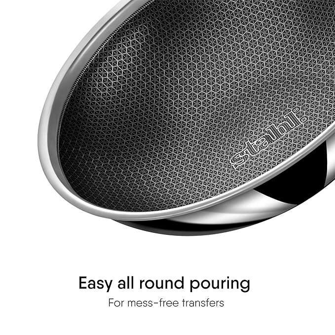 Stahl Artisan Hybrid Triply Non Stick Tasla With Lid | Stainless Steel Kadai/ Tasla for Cooking | 2.4 L | 24 Cm
