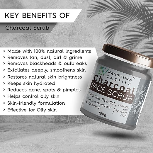 Naturaleza Castile Charcoal With Tea Tree Oil Face Scrub - 100 gms