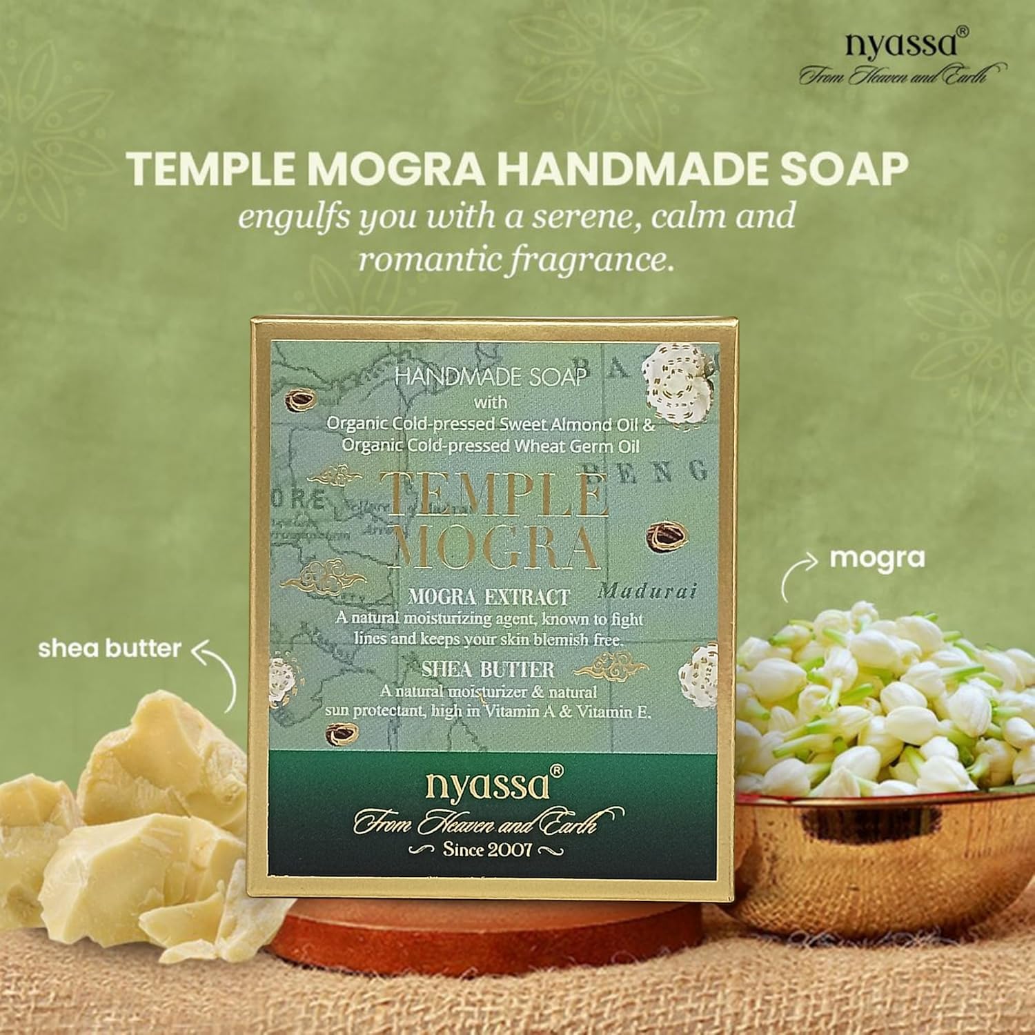 Nyassa Temple Mogra Natural Bathing Handmade Soap - 150 Gms