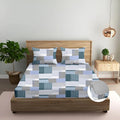 Trance Home Linen 100% Cotton 144TC Elastic Fitted Bedsheet Printed Queen Bed Size with 2 Pillow Covers 180 TC Colour Abstract Green