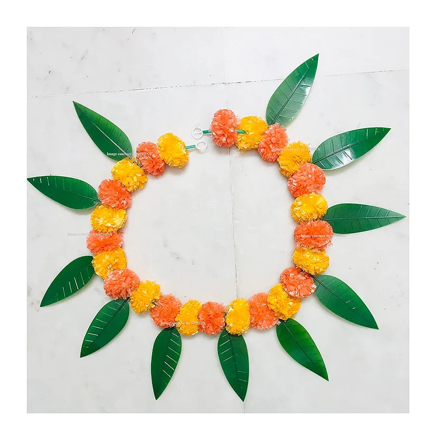 Artificial Marigold &Mango Leaves Simple Door-Window Toran Light and Dark Orange