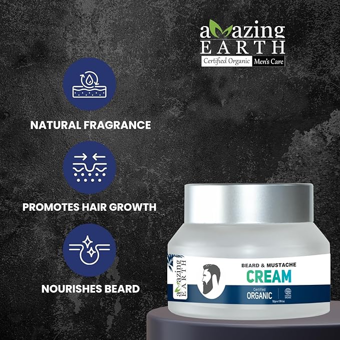 Amazing Earth Certified Organic Beard Mustache Cream for Men - 50 gms