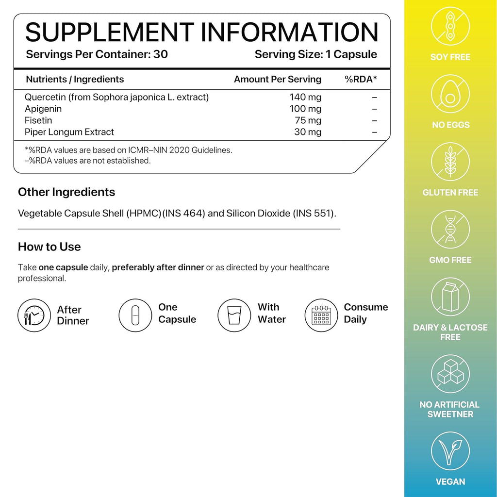 Decode Age Senolytic Activator SeneVit Blend of Fisetin, Apigenin For Immune Support | Healthy Ageing | Anti-Inflammatory | Cellular Health | Skin Health| Joint Health (30 Vegan Capsules), 100 grams