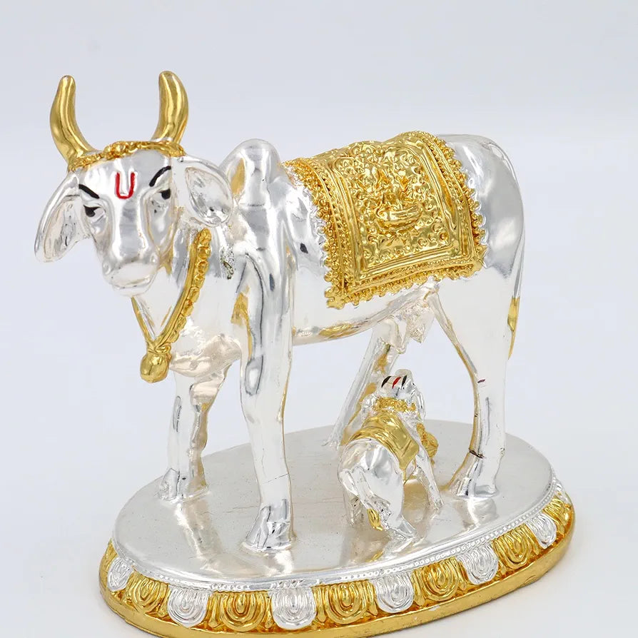Jaipur Ace Kamdhenu Cow With Calf Statue Standard Size Golden Big Kamdhenu