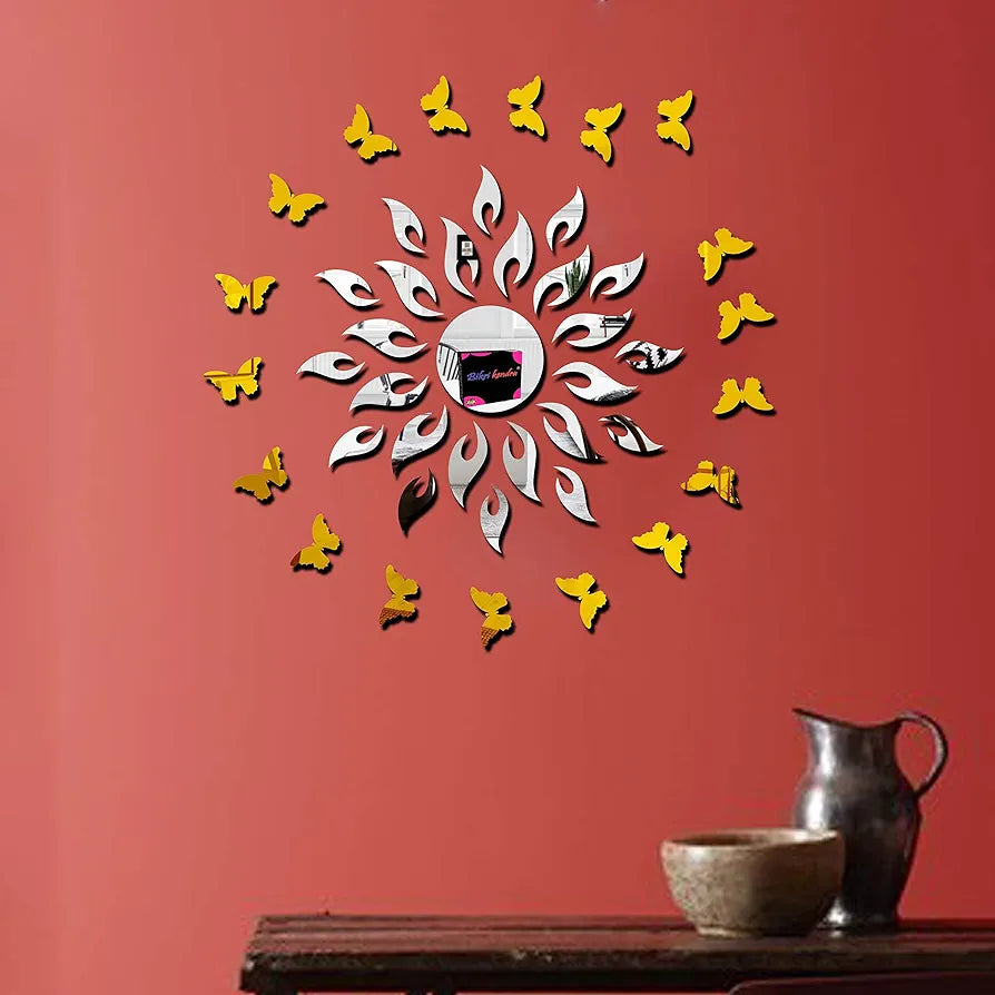 Bikri Kendra 3D Acrylic Glass Sun Butterfly Mirror Wall Mount Sticker
