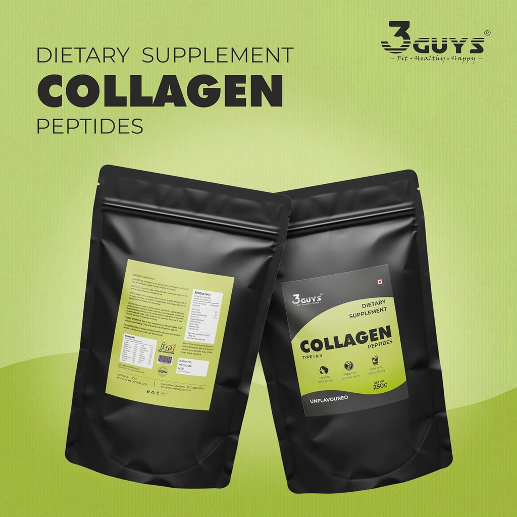 3 Guys Collagen Supplements for Skin, Nails and Hair, Women's Health, 250 gm, Unflavored