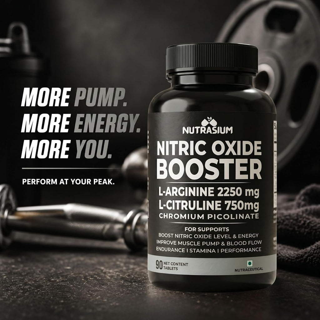 Nutrasium Nitric Oxide Supplement For Man | 2250 mg L-Arginine, 750 mg L-Citrulline with Chromium Picolinate For Supports Nitric Oxide Level, Improve Muscle Pump & Blood Flow, Boost Endurance, Stamina & Performance | 45 veg Tablets.