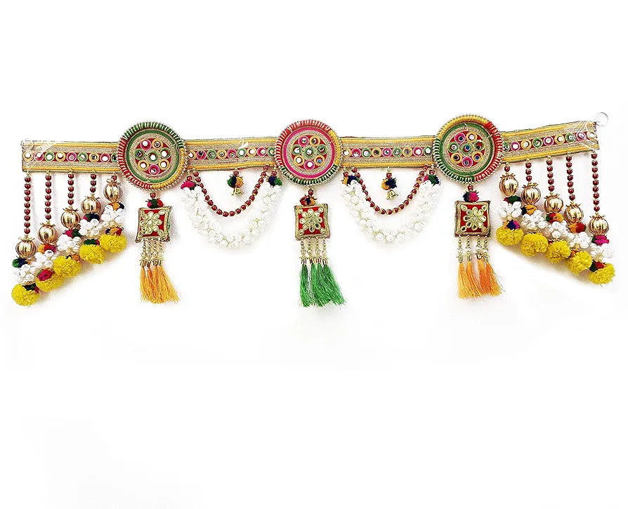 CraftVatika Embroidery Work Toran Hanging Bandhanwar Marigold Flower with Floral Handmade Latest Traditional Design 3 Ft Length 91.44CM Type 6