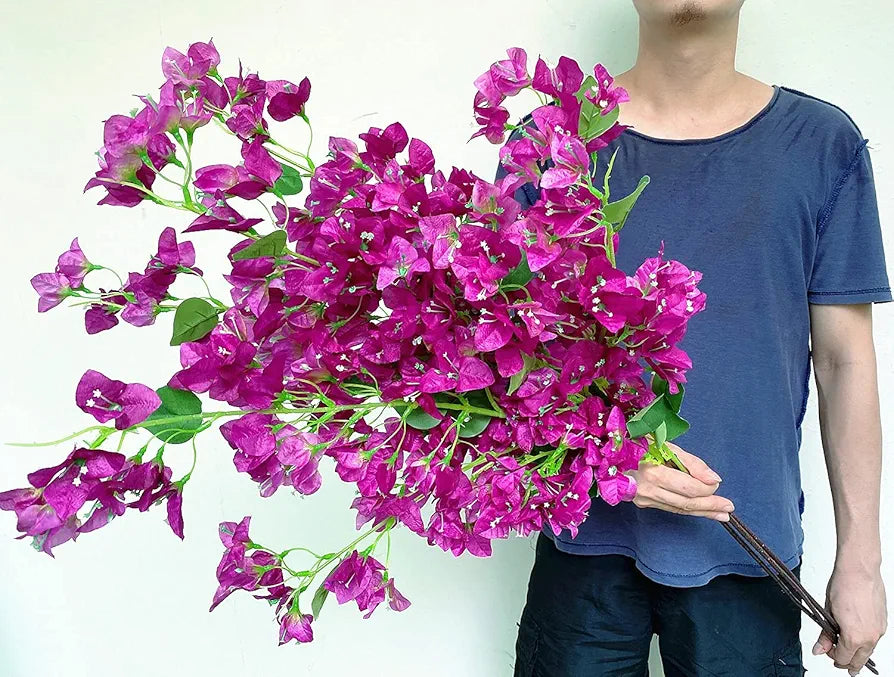 Artificial Flowers Silk Bougainvillea Branches Faux Artificial Bougainvillea Floral Stems Long Plant Branches 45"