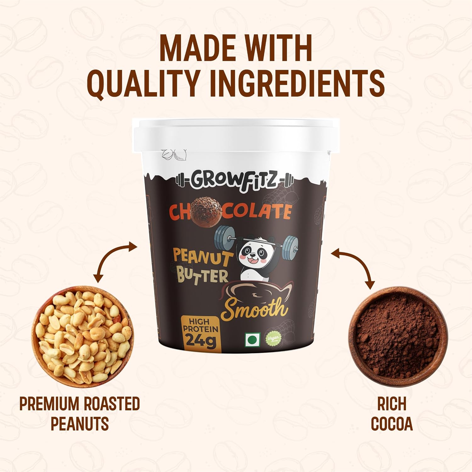 Growfitz CHOCO LAVA Peanut Butter | Indulgent Chocolate Taste | 24 g High Protein | Crunchy Peanut Butter Spread | No Palm Oil | Protein Rich | 800g